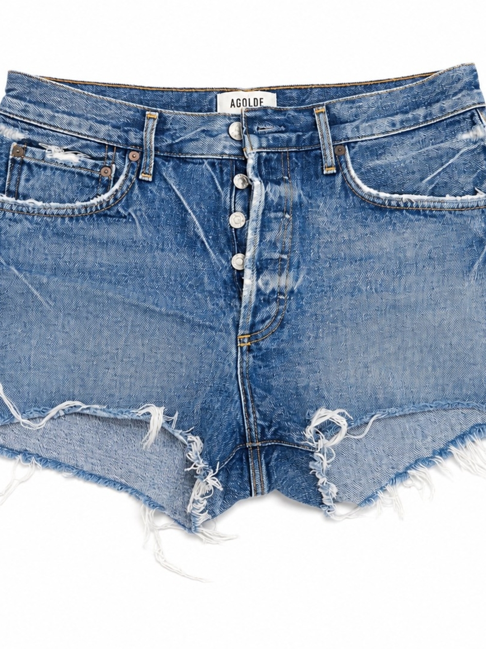 AGOLDE Women's Distressed Denim Shorts in Light Blue